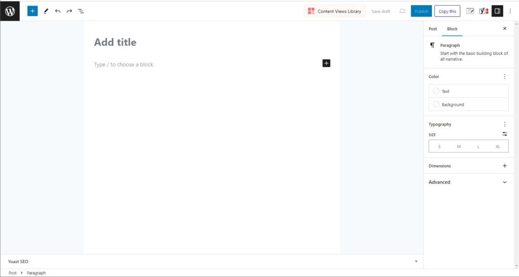 Screenshot of the Add New Post window in WordPress. 